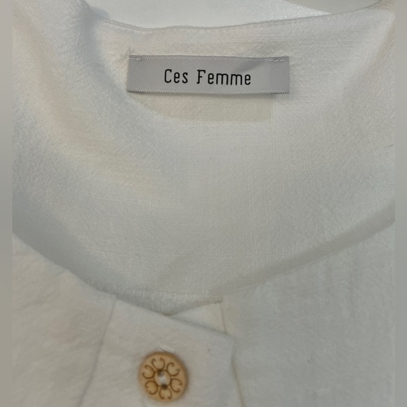 Ces Femme beautiful white button down dress feel like linen NWOT - Picture 3 of 5